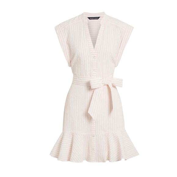 VERONICA BEARD Avella Ruffle Stripe Seersucker Mini Dress Size US 4 - Picture 1 of 13